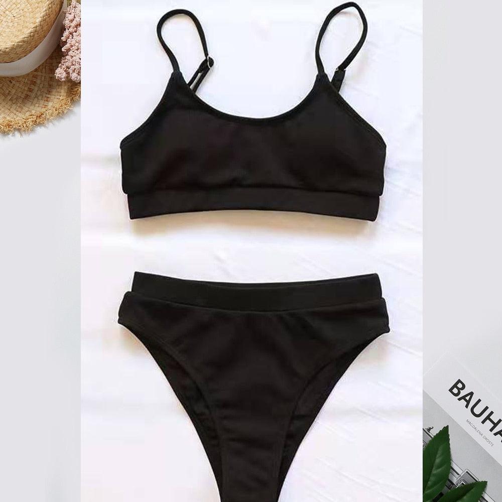 Swimwear Women Ribbed Bathing Suit Female Push Up Bikini Set Women's Bathing Suit Lace up Bikini Ribbed Two Piece Swimsuit Beachwear High Waist Bikini Women's Swimsuit Stevvex