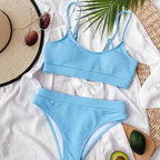 Swimwear Women Swimsuit Push Up Bikinis Fashion Women's Solid Color Bikini Pad Swimwear Swimsuit Beachwear Set Triangle Bikini Bathing Suits Stevvex