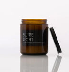 Swipe Right Scented Candle 8oz Soy Candle Spicy Leather Vetiver Myrrh BandsCo Straps