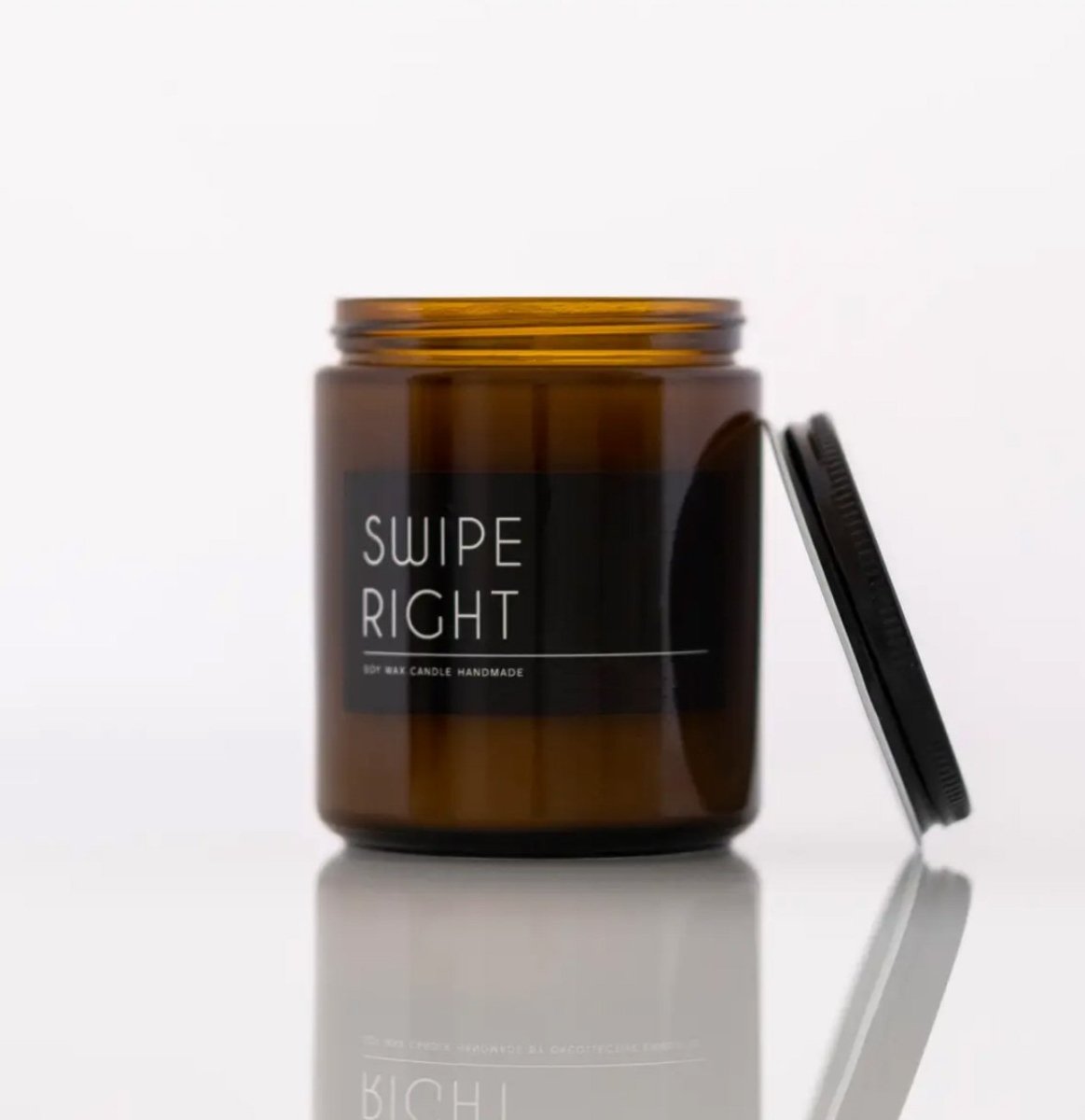 Swipe Right Scented Candle 8oz Soy Candle Spicy Leather Vetiver Myrrh BandsCo Straps
