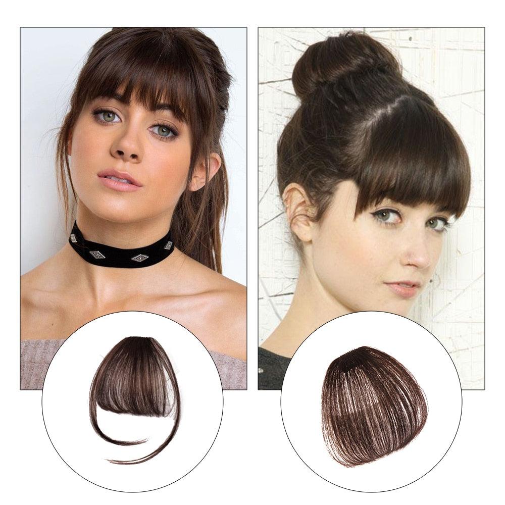 Synthetic Air Bangs Heat Resistant Hairpieces Hair Women Natural Short Black Brown Bangs Hair Clips For Extensions Natural Flat Neat Bangs With Temples For Women One Piece Hairpiece Stevvex