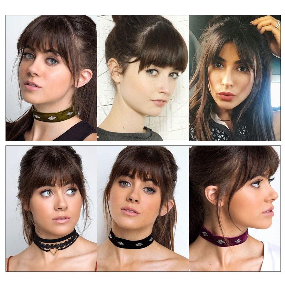 Synthetic Air Bangs Heat Resistant Hairpieces Hair Women Natural Short Black Brown Bangs Hair Clips For Extensions Natural Flat Neat Bangs With Temples For Women One Piece Hairpiece Stevvex