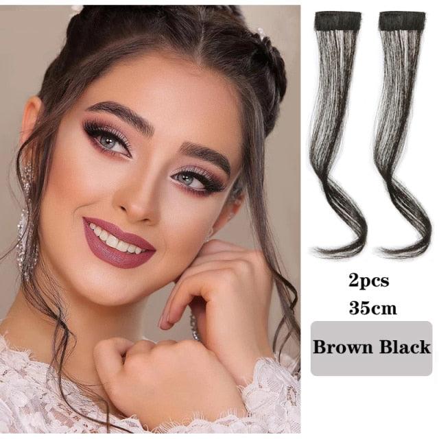 Synthetic Hair Bangs Clip In Front Side Bangs Fake Fringe Hair Extensions For Women Natural Hairpiece Natural Flat Neat side Bangs With Temples For Women One Piece Hairpiece Stevvex