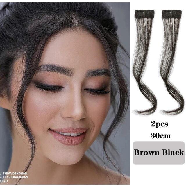 Synthetic Hair Bangs Clip In Front Side Bangs Fake Fringe Hair Extensions For Women Natural Hairpiece Natural Flat Neat side Bangs With Temples For Women One Piece Hairpiece Stevvex
