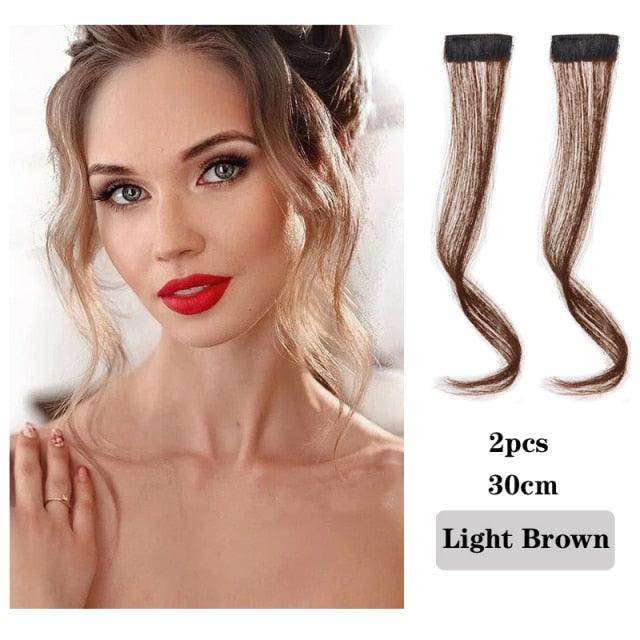 Synthetic Hair Bangs Clip In Front Side Bangs Fake Fringe Hair Extensions For Women Natural Hairpiece Natural Flat Neat side Bangs With Temples For Women One Piece Hairpiece Stevvex