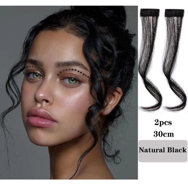 Synthetic Hair Bangs Clip In Front Side Bangs Fake Fringe Hair Extensions For Women Natural Hairpiece Natural Flat Neat side Bangs With Temples For Women One Piece Hairpiece Stevvex