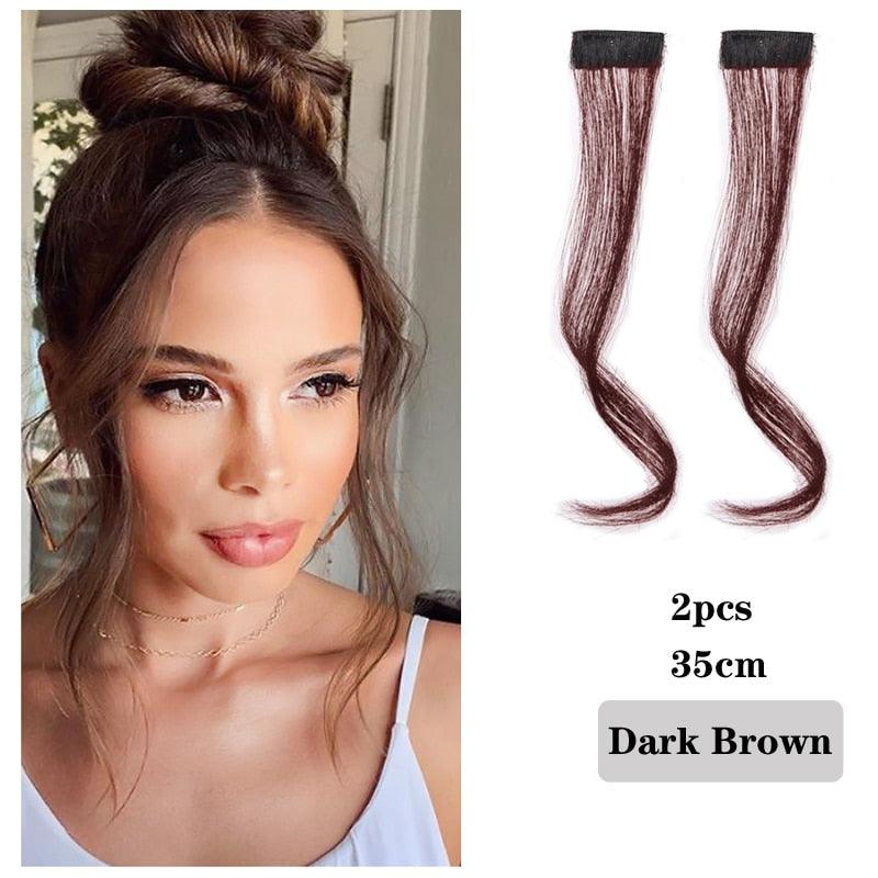 Synthetic Hair Bangs Clip In Front Side Bangs Fake Fringe Hair Extensions For Women Natural Hairpiece Natural Flat Neat side Bangs With Temples For Women One Piece Hairpiece Stevvex