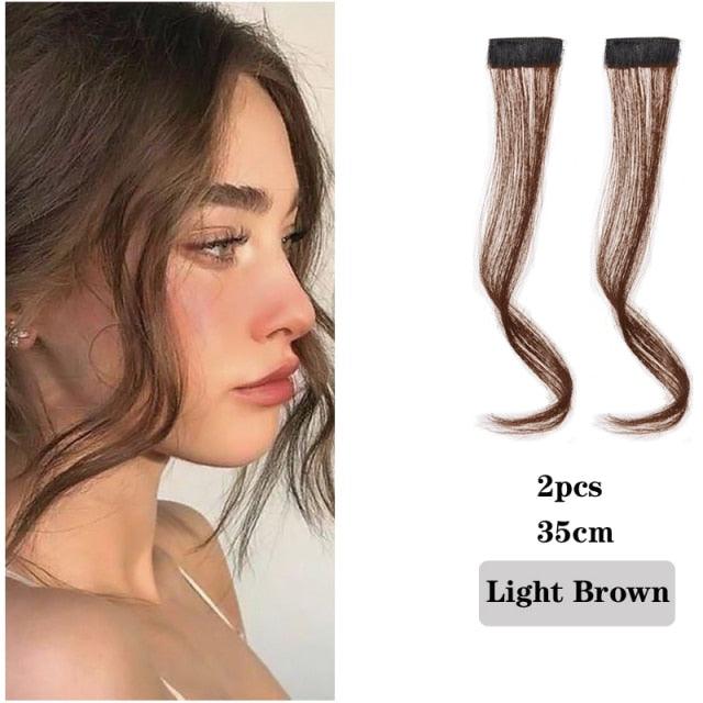 Synthetic Hair Bangs Clip In Front Side Bangs Fake Fringe Hair Extensions For Women Natural Hairpiece Natural Flat Neat side Bangs With Temples For Women One Piece Hairpiece Stevvex