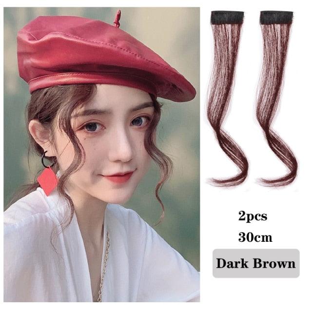 Synthetic Hair Bangs Clip In Front Side Bangs Fake Fringe Hair Extensions For Women Natural Hairpiece Natural Flat Neat side Bangs With Temples For Women One Piece Hairpiece Stevvex