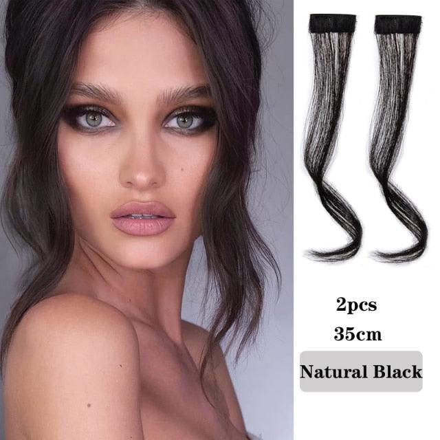 Synthetic Hair Bangs Clip In Front Side Bangs Fake Fringe Hair Extensions For Women Natural Hairpiece Natural Flat Neat side Bangs With Temples For Women One Piece Hairpiece Stevvex