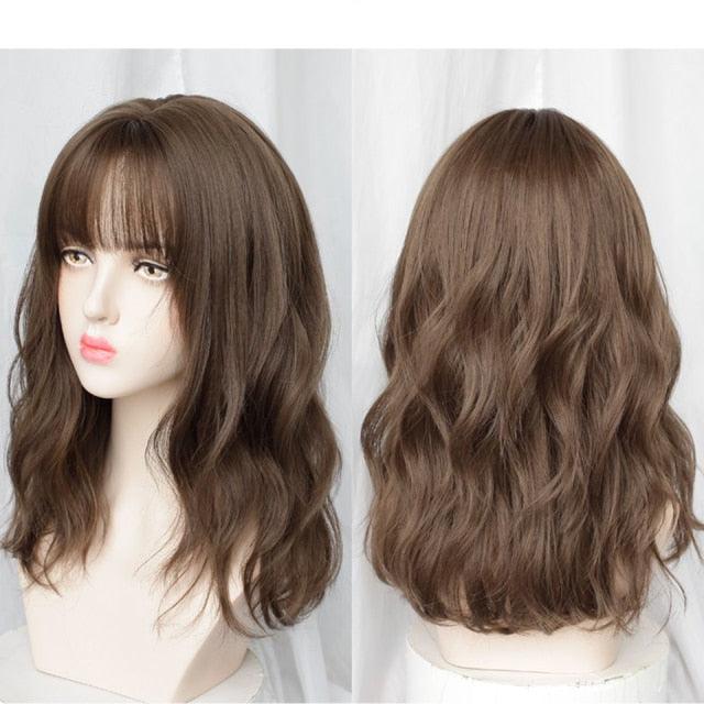 Synthetic Wigs For Women Daily Cosplay Long Water Wave  Lolita Wig With Bangs Cold Brown Heat Resistant Hair Bob Wigs For Black Women Cosplay Wigs For Women Gifts for Girlfriends Stevvex