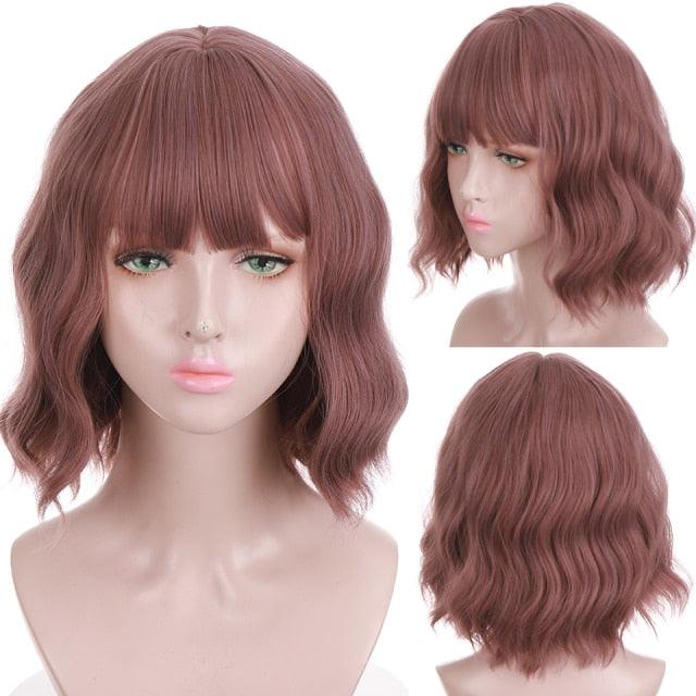 Synthetic Wigs For Women Daily Cosplay Long Water Wave  Lolita Wig With Bangs Cold Brown Heat Resistant Hair Bob Wigs For Black Women Cosplay Wigs For Women Gifts for Girlfriends Stevvex