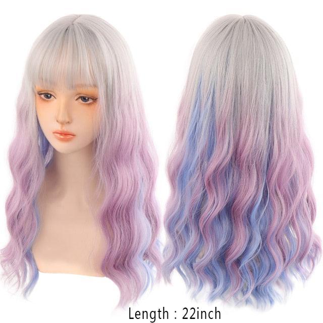 Synthetic Wigs For Women Daily Cosplay Long Water Wave  Lolita Wig With Bangs Cold Brown Heat Resistant Hair Bob Wigs For Black Women Cosplay Wigs For Women Gifts for Girlfriends Stevvex