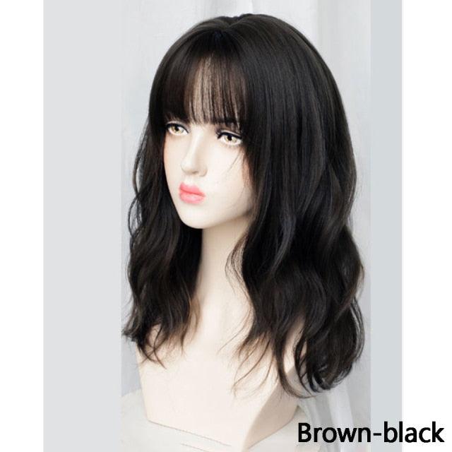 Synthetic Wigs For Women Daily Cosplay Long Water Wave  Lolita Wig With Bangs Cold Brown Heat Resistant Hair Bob Wigs For Black Women Cosplay Wigs For Women Gifts for Girlfriends Stevvex
