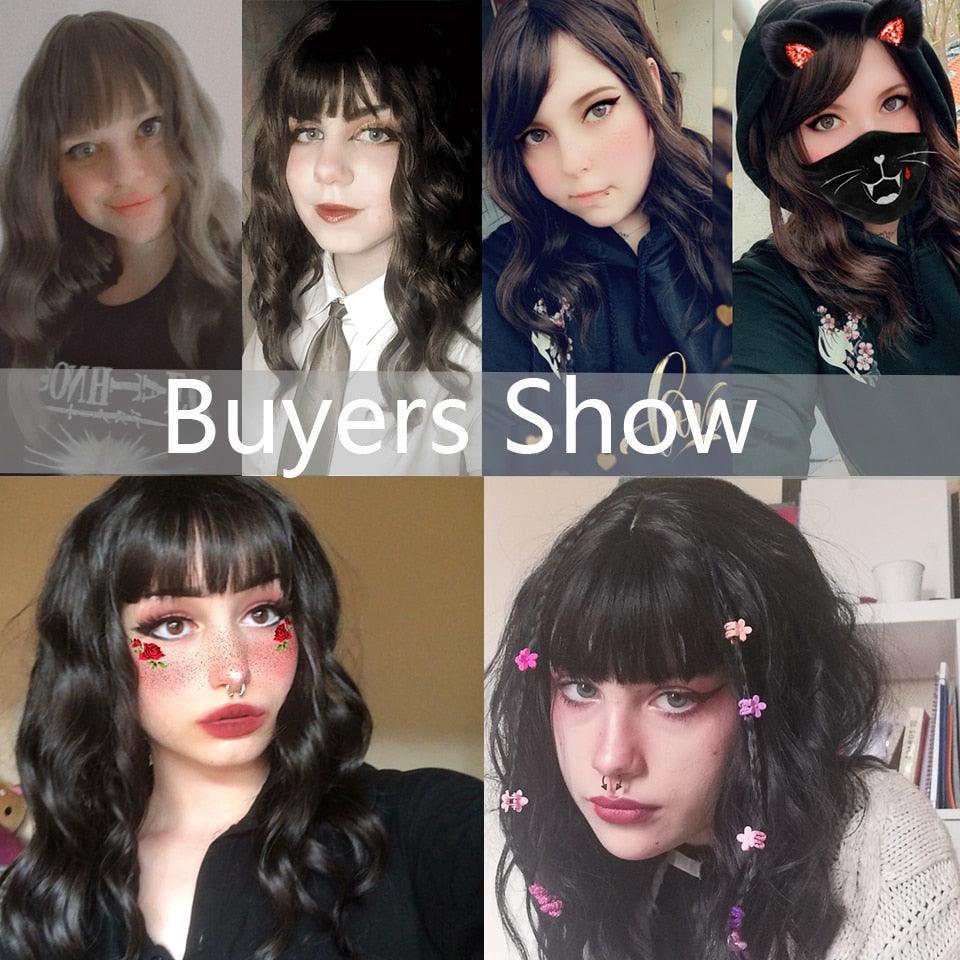 Synthetic Wigs For Women Daily Cosplay Long Water Wave  Lolita Wig With Bangs Cold Brown Heat Resistant Hair Bob Wigs For Black Women Cosplay Wigs For Women Gifts for Girlfriends Stevvex