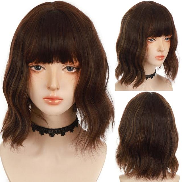 Synthetic Wigs For Women Daily Cosplay Long Water Wave  Lolita Wig With Bangs Cold Brown Heat Resistant Hair Bob Wigs For Black Women Cosplay Wigs For Women Gifts for Girlfriends Stevvex