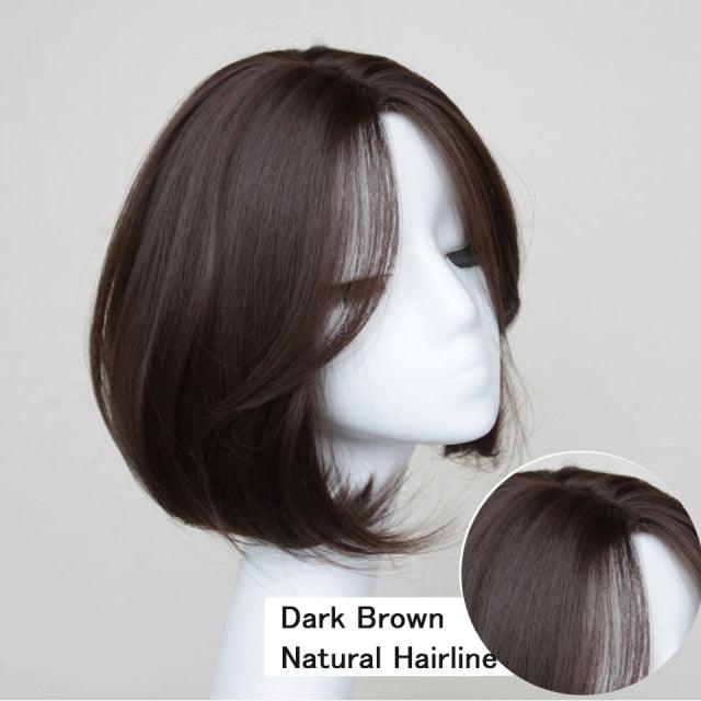 Synthetic Wigs Short Wavy Womens Wig Natural Part Side Hair Black Brown Wigs For Women Heat Resistant Daily Wigs For Black Women Cosplay Wigs For Women Gifts for Girlfriends Stevvex