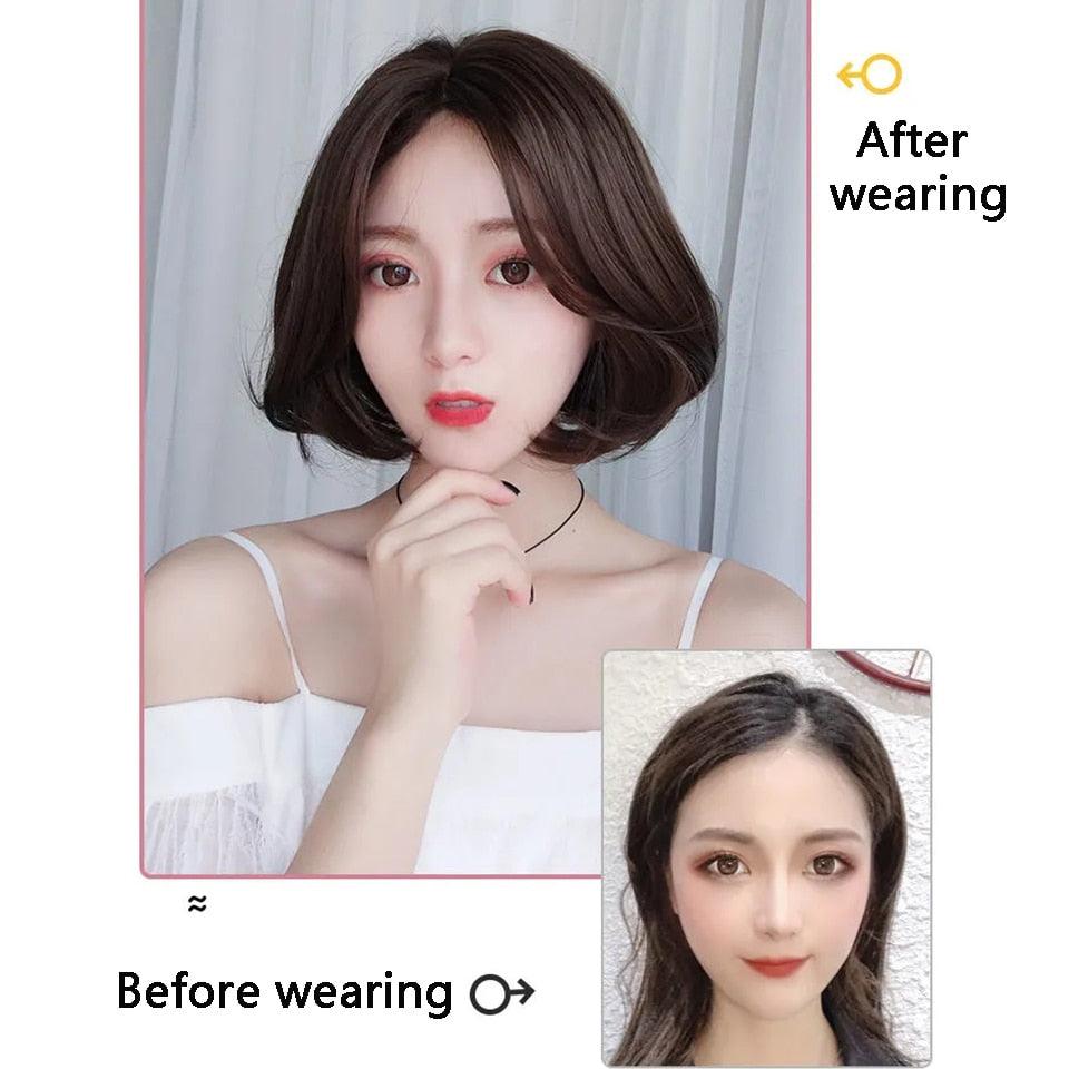Synthetic Wigs Short Wavy Womens Wig Natural Part Side Hair Black Brown Wigs For Women Heat Resistant Daily Wigs For Black Women Cosplay Wigs For Women Gifts for Girlfriends Stevvex