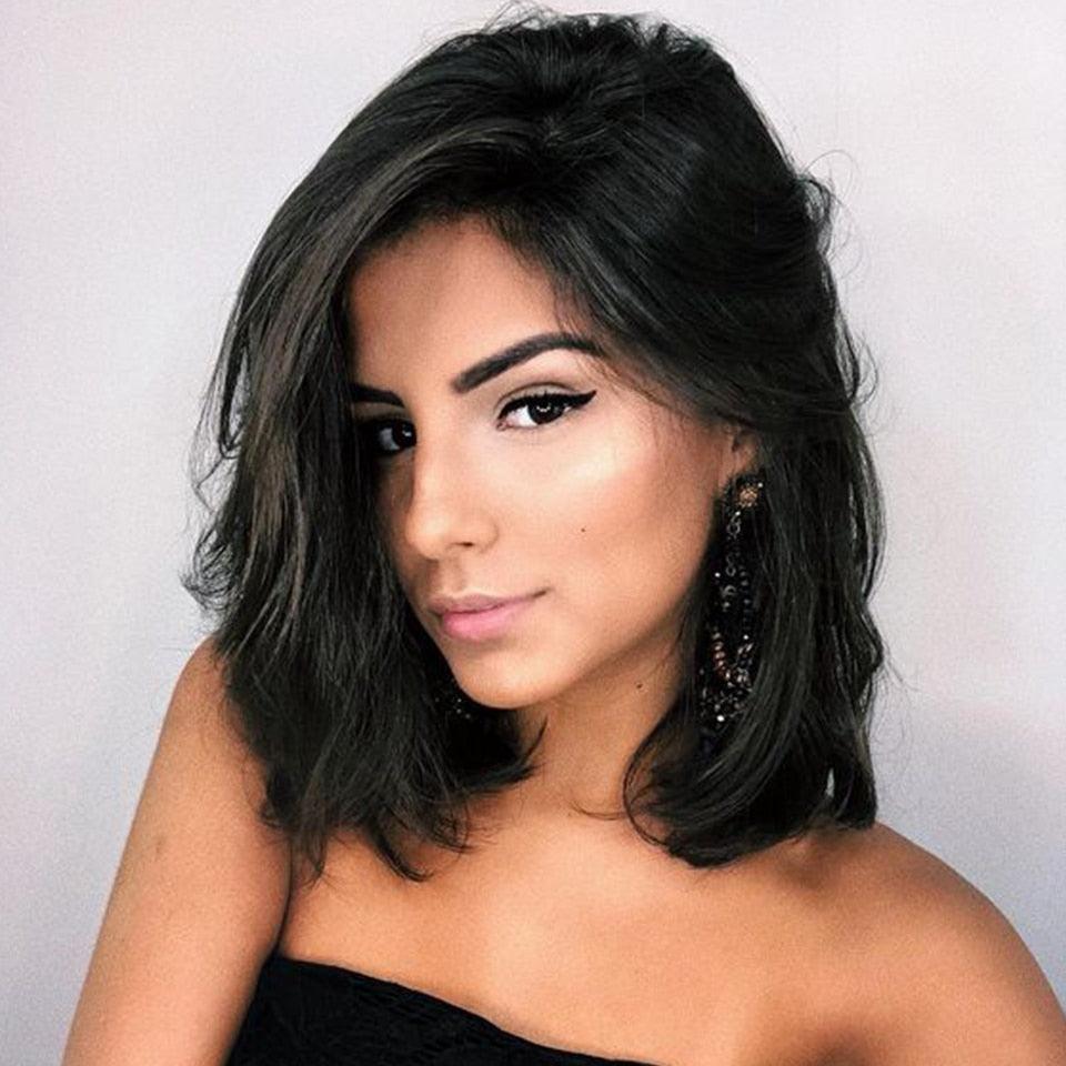 Synthetic Wigs Short Wavy Womens Wig Natural Part Side Hair Black Brown Wigs For Women Heat Resistant Daily Wigs For Black Women Cosplay Wigs For Women Gifts for Girlfriends Stevvex