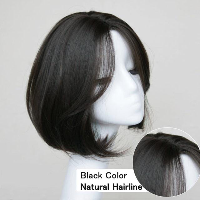 Synthetic Wigs Short Wavy Womens Wig Natural Part Side Hair Black Brown Wigs For Women Heat Resistant Daily Wigs For Black Women Cosplay Wigs For Women Gifts for Girlfriends Stevvex