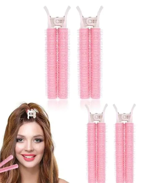 4Pcs Pink Hair Rollers with ClipPortable Hair Volume ClipVolumizing Hair Root ClipsBangs Curler DIY HairStyling AccessoriesSelf Grip Volume Hair RootHair RollersStyling Tools and Appliances Lootquake LLC