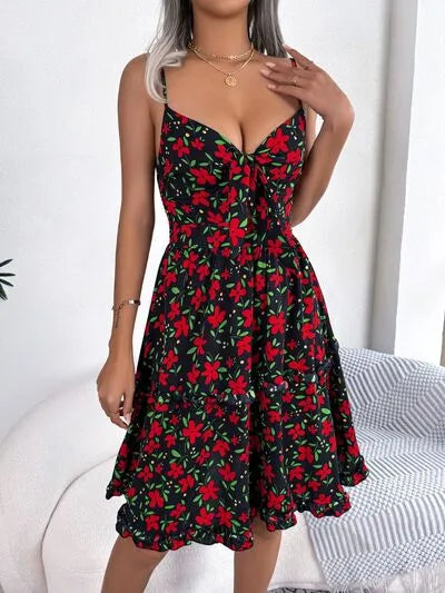 Printed Plunge Sleeve Cami Dress Pi-Mart