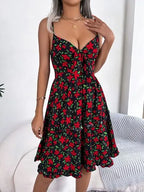 Printed Plunge Sleeve Cami Dress Pi-Mart