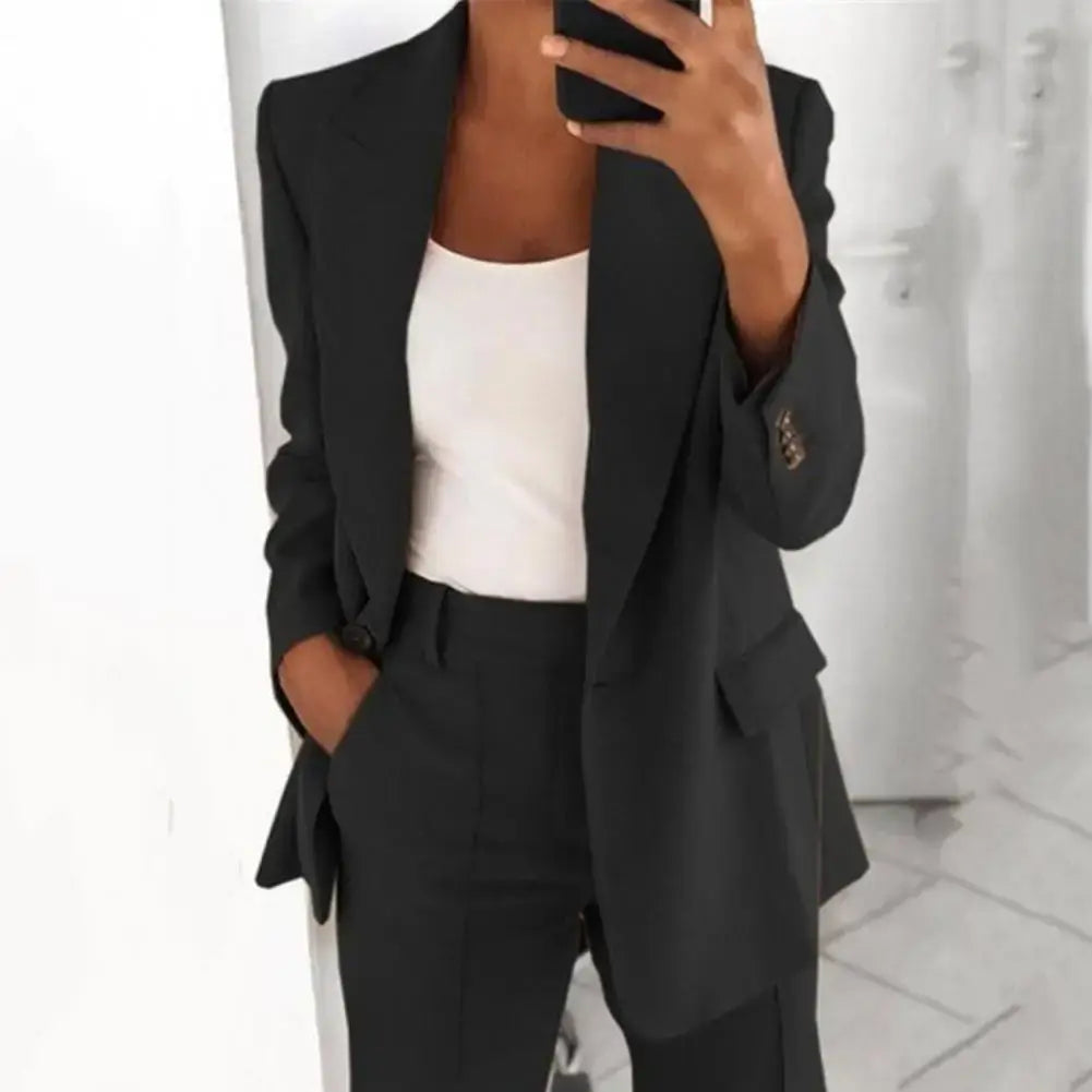Solid Color Blazer Long Sleeve Pi-Mart