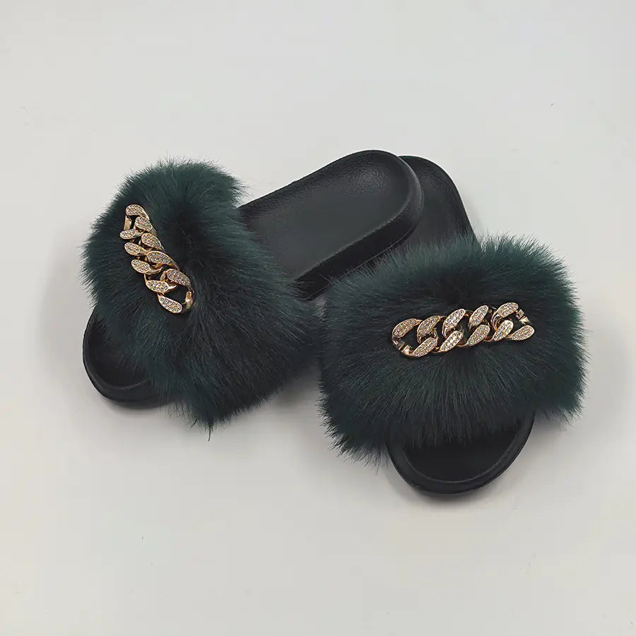 Plush Imitation Fox Fur Flip Flops Fashion Slippers Pi-Mart