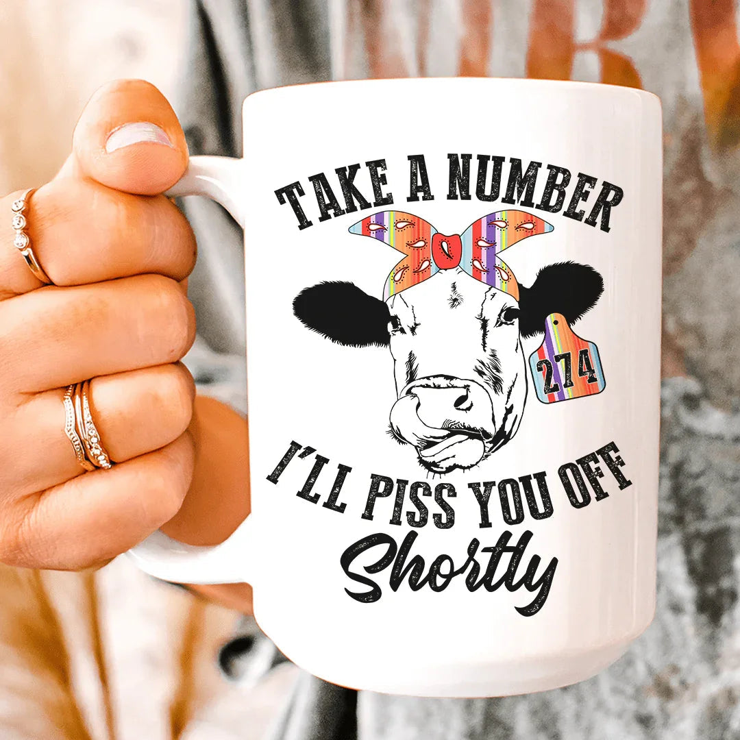 Take A Number Cow Ceramic Mug 15 oz Peachy Sunday