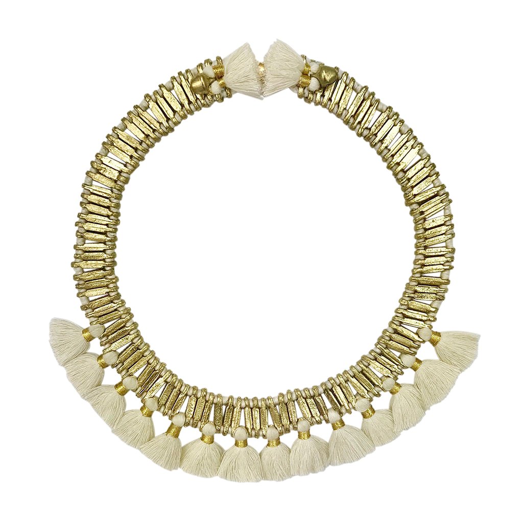 Tassel Collar Necklace Boho Statement Temple-Inspired Cotton Tassel