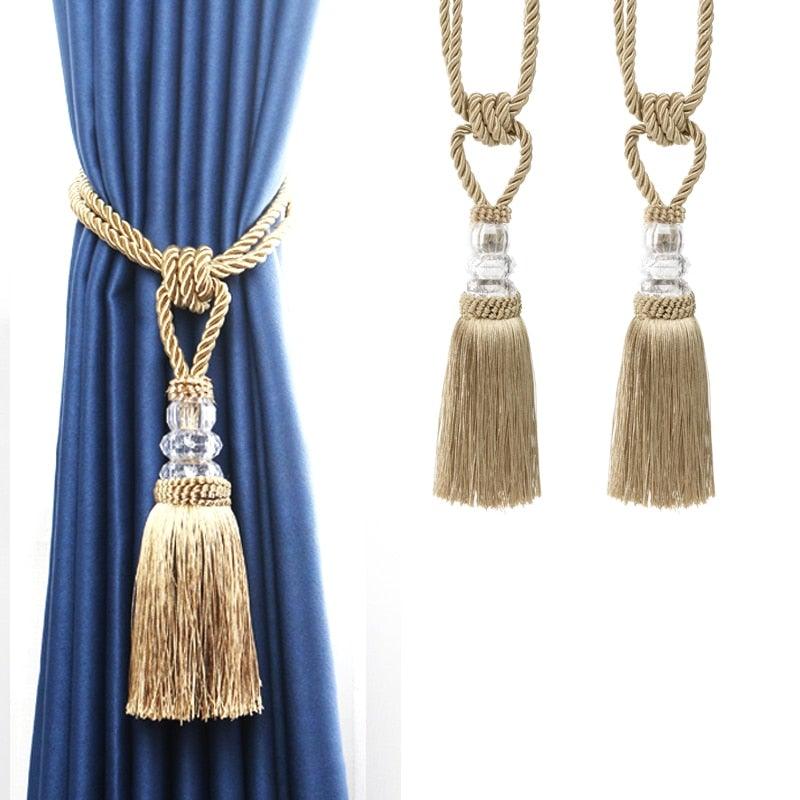 Tassel Curtain Tieback Crystal Bead Hanging Ball Tie Room Accessories Holder Buckle Rope Bandage Holdback Window Shade Curtain Tie Back Tassel Tie Backs for Curtain Beautiful Curtain Holdback Rope Stevvex