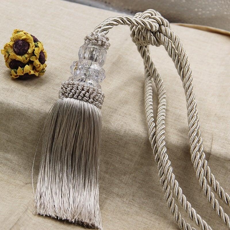 Tassel Curtain Tieback Crystal Bead Hanging Ball Tie Room Accessories Holder Buckle Rope Bandage Holdback Window Shade Curtain Tie Back Tassel Tie Backs for Curtain Beautiful Curtain Holdback Rope Stevvex