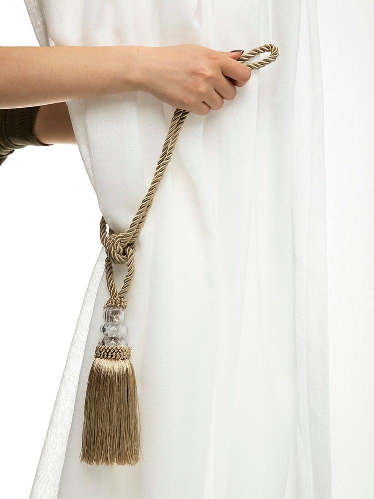 Tassel Curtain Tieback Crystal Bead Hanging Ball Tie Room Accessories Holder Buckle Rope Bandage Holdback Window Shade Curtain Tie Back Tassel Tie Backs for Curtain Beautiful Curtain Holdback Rope Stevvex