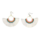Tassel Fan Earrings Boho Cotton Tassel Lightweight 3in Drop Brass Handmade BandsCo Straps