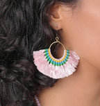 Tassel Fan Earrings Boho Cotton Tassel Lightweight 3in Drop Brass Handmade BandsCo Straps