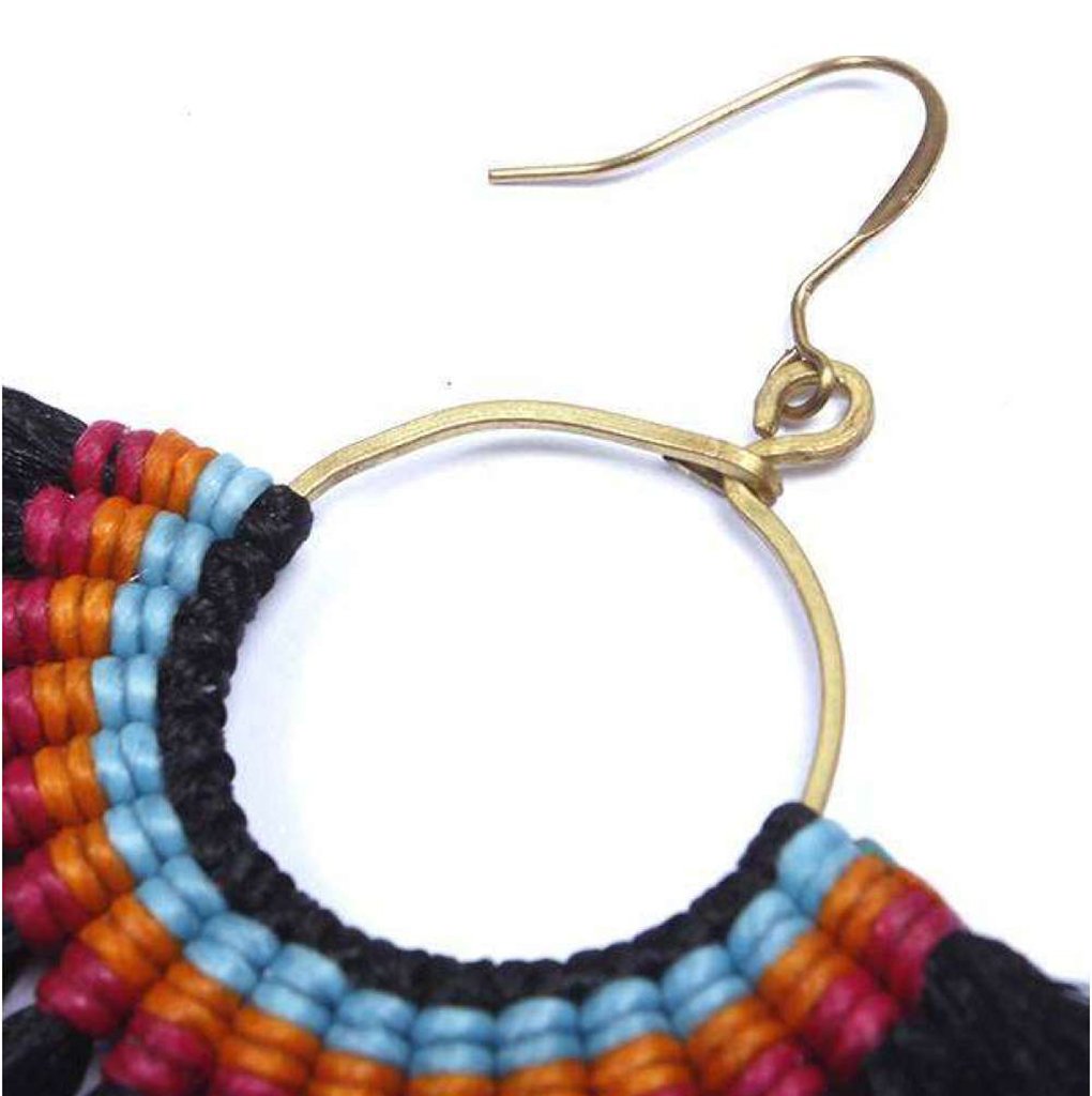 Tassel Fan Earrings Boho Cotton Tassel Lightweight 3in Drop Brass Handmade BandsCo Straps