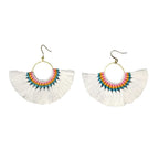 Tassel Fan Earrings Boho Cotton Tassel Lightweight 3in Drop Brass Handmade BandsCo Straps
