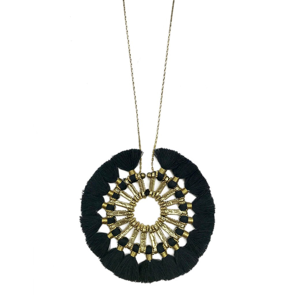 Tassel Halo Necklace Cotton Tassel Boho Statement Pendant 18.5in Chain BandsCo Straps
