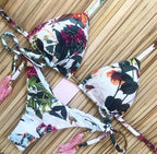 Tassel Leaves Print Woman Swimsuit Women's Two Piece Swimsuit Floral Print Bikini Sets New Comfortable Beach Bikini Bathing Suit Halter Triangle Lace Up Swimwear For Women Stevvex