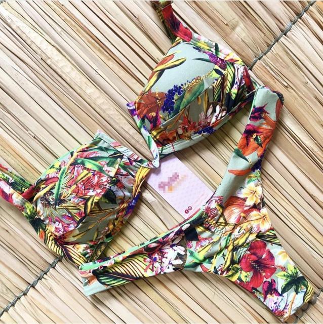 Tassel Leaves Print Woman Swimsuit Women's Two Piece Swimsuit Floral Print Bikini Sets New Comfortable Beach Bikini Bathing Suit Halter Triangle Lace Up Swimwear For Women Stevvex