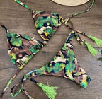 Tassel Leaves Print Woman Swimsuit Women's Two Piece Swimsuit Floral Print Bikini Sets New Comfortable Beach Bikini Bathing Suit Halter Triangle Lace Up Swimwear For Women Stevvex