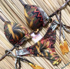 Tassel Leaves Print Woman Swimsuit Women's Two Piece Swimsuit Floral Print Bikini Sets New Comfortable Beach Bikini Bathing Suit Halter Triangle Lace Up Swimwear For Women Stevvex