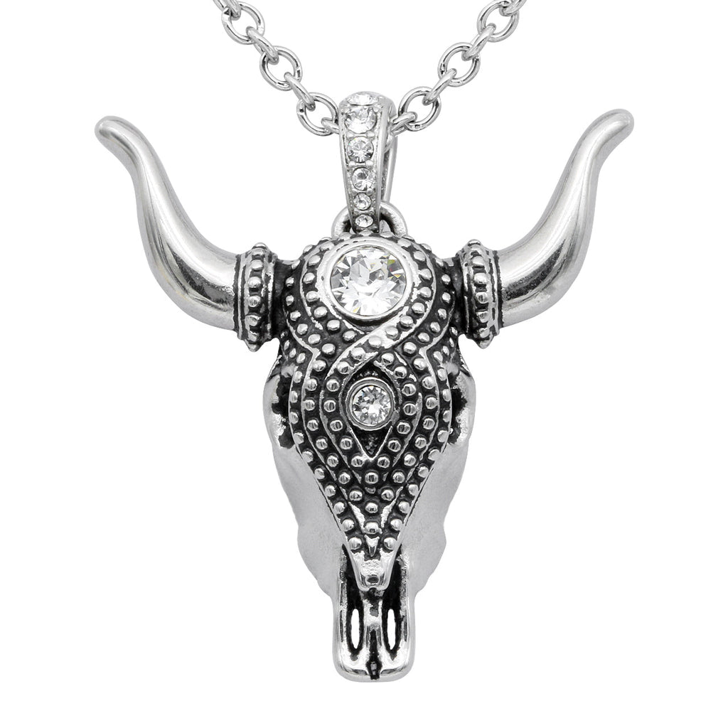 Taurus Bull Skull Necklace Sterling Silver Pendant Chain