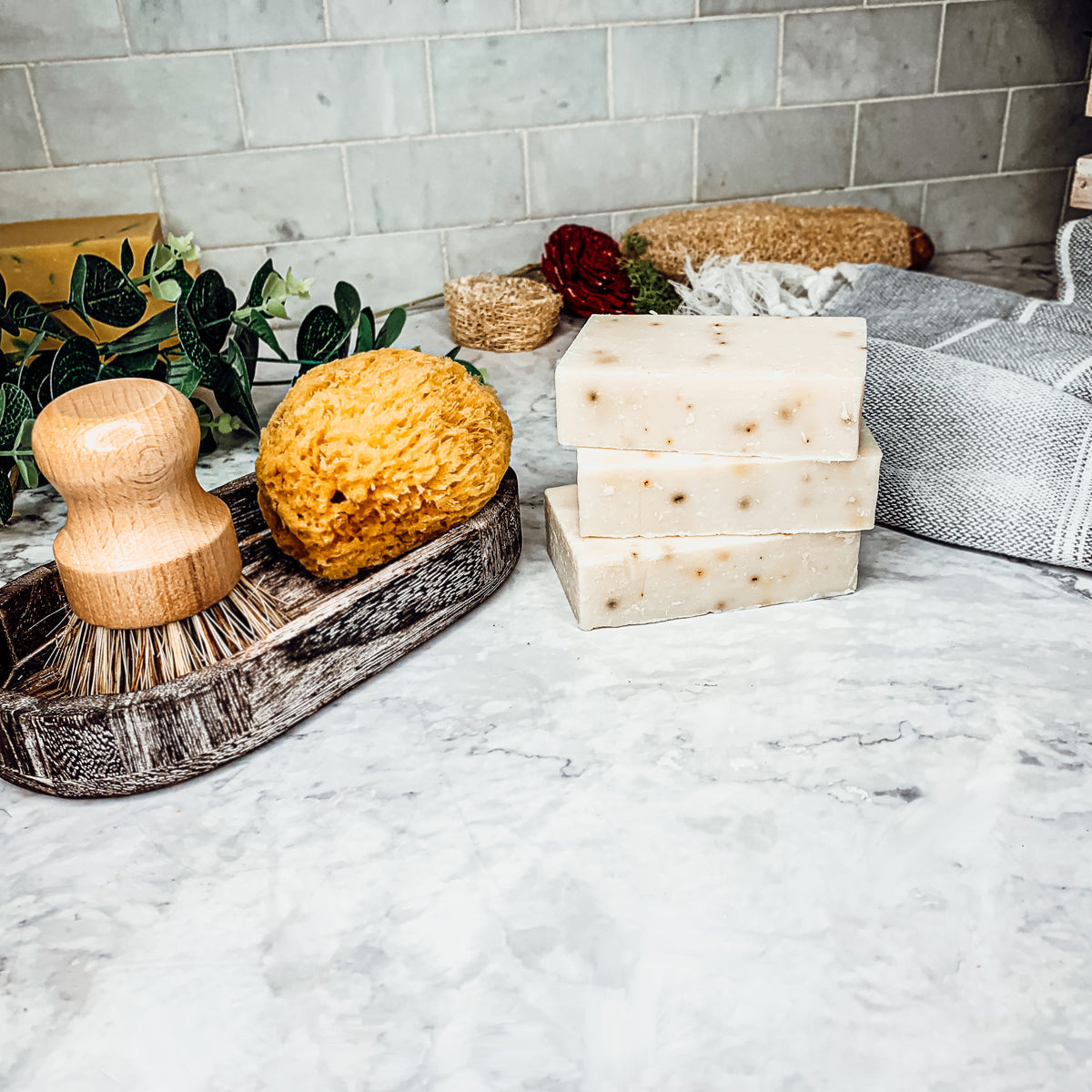 Tea Tree Grapefruit Body Scrub With Sea Salt Oatmeal Peppermint Exfoliating Soap BandsCo Straps