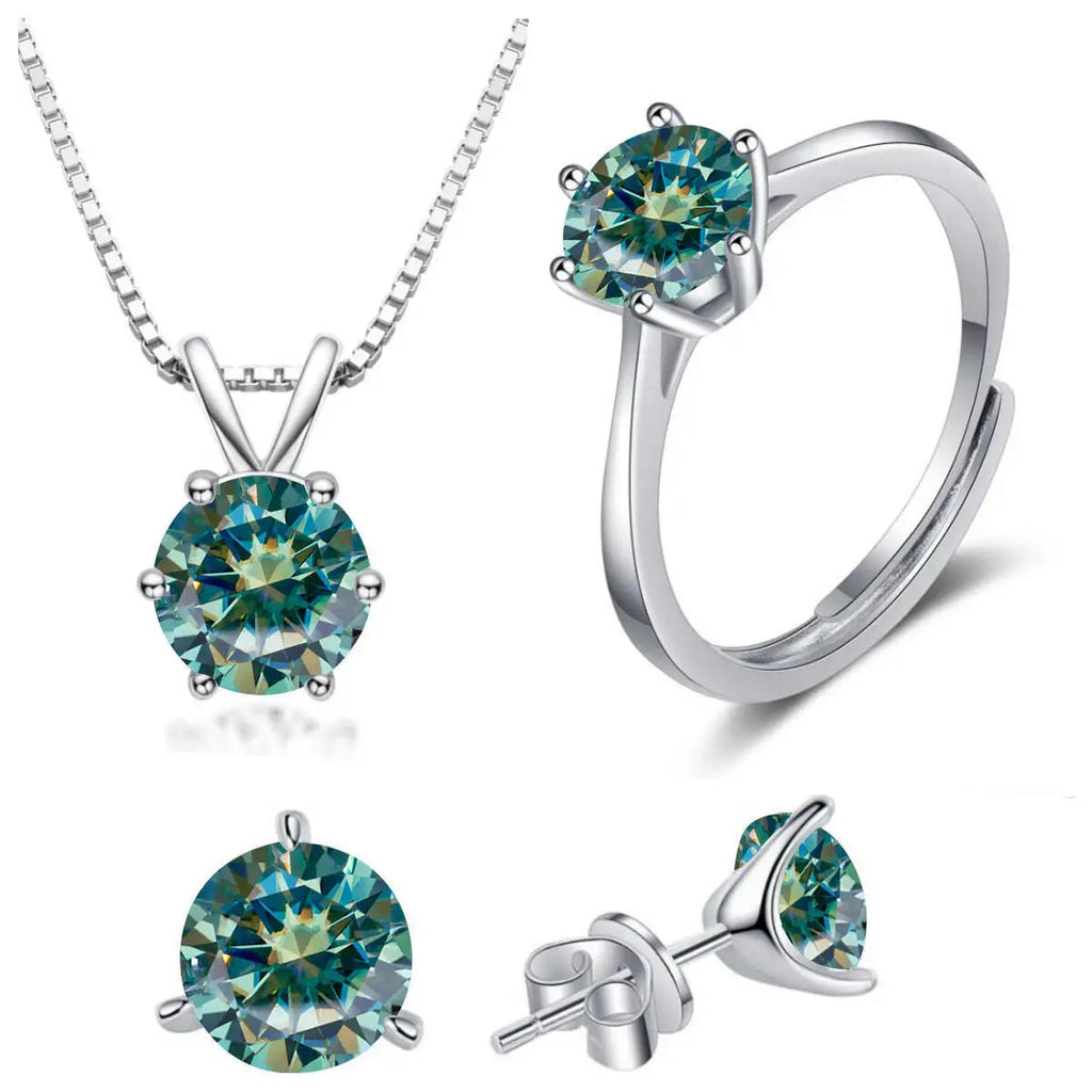 925 Sterling Silver 1ctx4 D Moissanite Necklace Earrings Set Bridal Jewelry BandsCo Straps