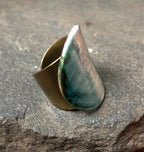 Teal Ceramic Adjustable Cocktail Statement Wide Band Ring