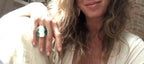 Teal Ceramic Adjustable Cocktail Statement Wide Band Ring