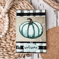 Teal Pumpkin Welcome Sign 6x4x1 Handmade Wood Halloween Gingham Accent BandsCo Straps