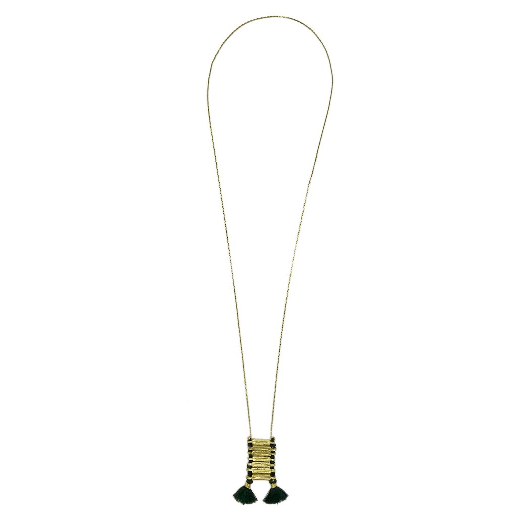 Temple Necklace Boho Indian Oxidized Zinc Alloy Cotton Tassel 17in Handmade BandsCo Straps